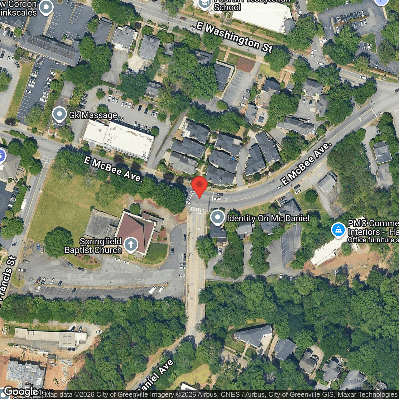 Aerial view of the corner of McDaniel Avenue and East McBee Street, the site of The McDaniel townhome development